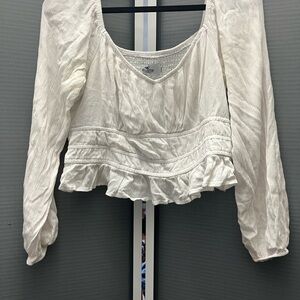 Cream Ruffled Puff Sleeve Blouse